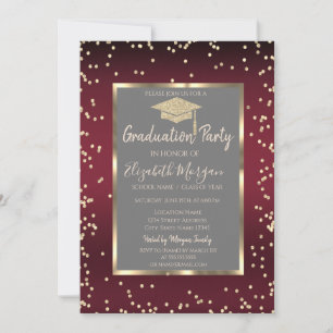 Luxury Diamonds Dark Red Graduation Invitation