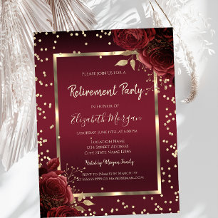 Luxury Diamonds Dark Red Roses Retirement Invitation