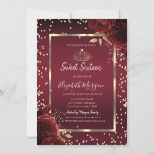 Luxury Diamonds Dark Red Roses Sweet Sixteen Invitation