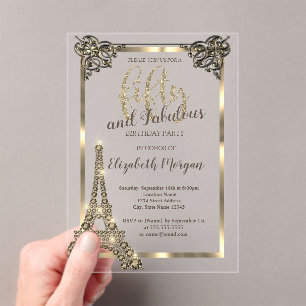 Luxury Diamonds Eiffel Tower,Border 50th Birthday Acrylic Invitations