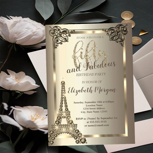 Luxury Diamonds Eiffel TowerBorder 50th Birthday  Invitation