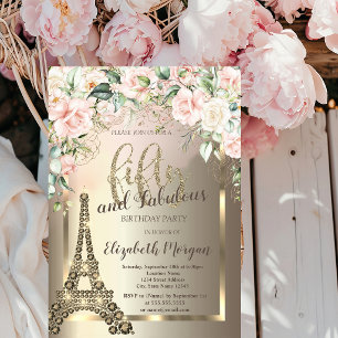 Luxury Diamonds Eiffel Tower,Border Roses 50th Invitation