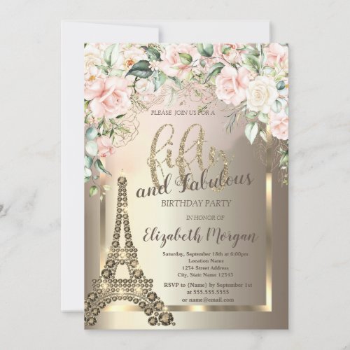 Luxury Diamonds Eiffel TowerBorder Roses 50th  Invitation