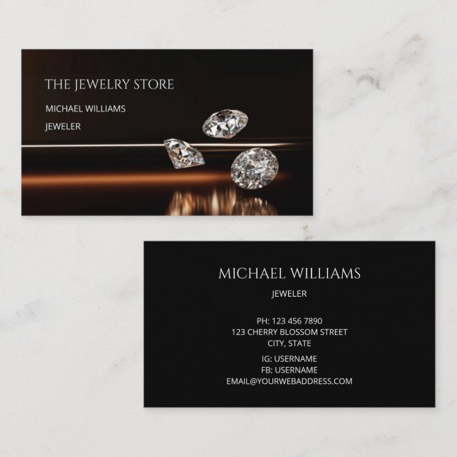 Luxury Diamonds Jeweler Jewelry Store Business Card (Front/Back)