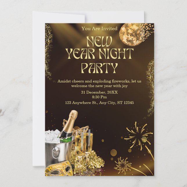 Luxury digital New Year night celebration Invitation (Front)
