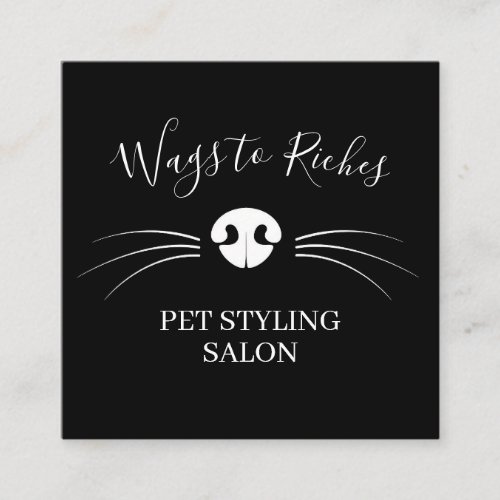 Luxury Dog Grooming Pet Service Black Square Business Card