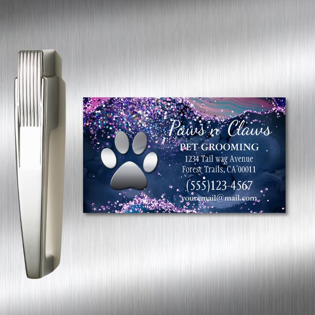 Luxury Dog Pet Grooming Paw Agate Business Card Magnet (Creator Uploaded)