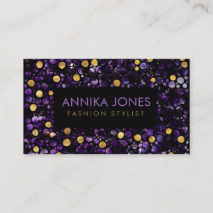 Luxury Dot Art Amethyst and Gold Business Card