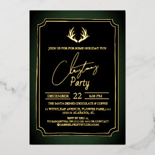 Luxury Double Frame Deer Christmas Party Foil Invitation