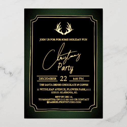 Luxury Double Frame Deer Christmas Party Foil Invitation