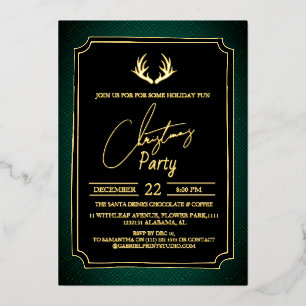 Luxury Double Frame Deer Christmas Party Foil Invitation