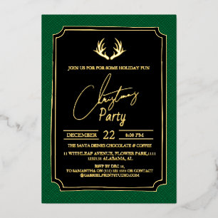 Luxury Double Frame Deer Christmas Party Foil Invitation