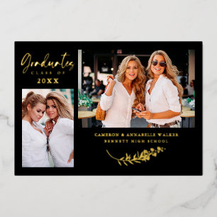 Luxury Double Graduation Golden Branches 2 Photos  Foil Invitation