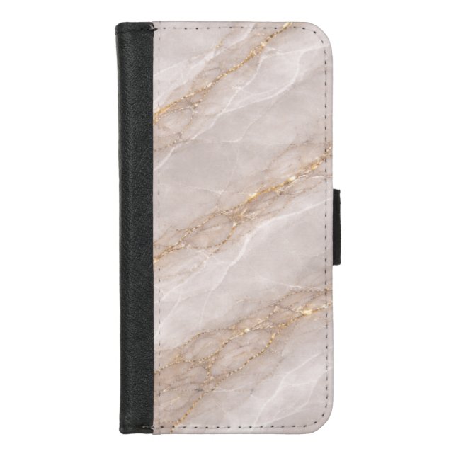 Luxury Dove Gray Marble with White Veins & Gold  iPhone Wallet Case (Front)