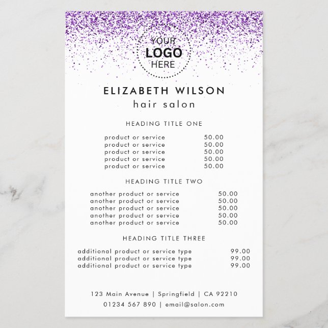 Luxury drips glitter purple Salon Flyer (Front)