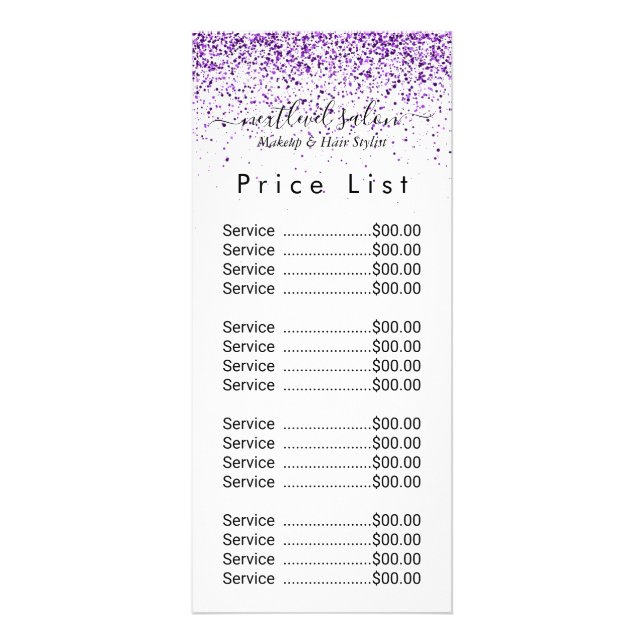 Luxury drips glitter purple Salon Rack Card (Front)