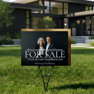 Luxury Dual Photo Realtor Black Gold Home For Sale Sign