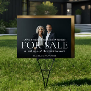 Luxury Dual Photo Realtor Black Gold Home For Sale Sign