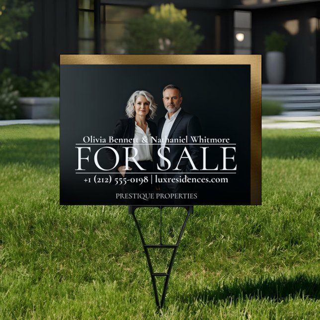 Luxury Dual Photo Realtor Black Gold Home For Sale Sign (Luxury Dual Photo Realtor Black Gold Home For Sale Sign)