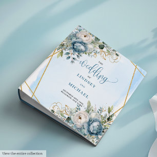 Luxury Dusty Blue Eucalyptus Gold Frame Wedding 3 Ring Binder