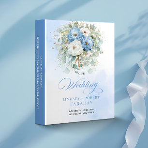 Luxury Dusty Blue Floral Gold Wedding Keepsake   3 Ring Binder