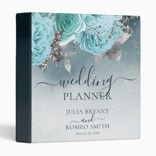 Luxury Dusty Blue Floral Wedding Planner 3 Ring Binder