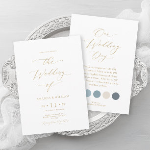 Luxury Dusty Blue & Gold Wedding Invitation