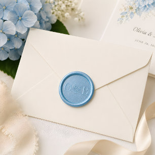 Luxury Dusty Blue Hydrangea Monogram Wax Seal Sticker