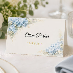 Luxury Dusty Blue Hydrangea Wedding Place Card