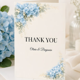Luxury Dusty Blue Hydrangea Wedding Thank You Card