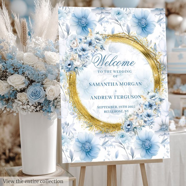 Luxury Dusty Blue Wedding Gold Glitter Welcome  Foam Board (Luxury Dusty Blue Wedding Gold Glitter Welcome Foam Board)