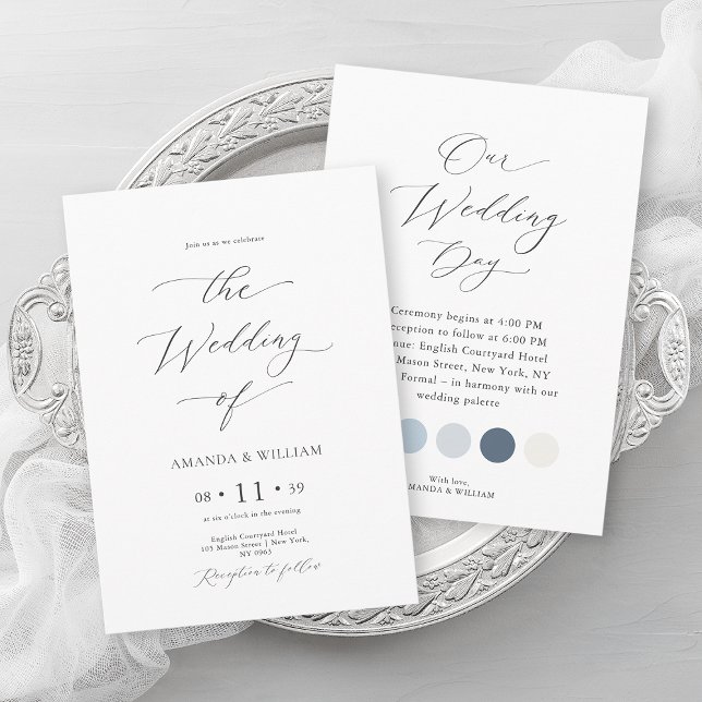 Luxury Dusty Blue Wedding with Attire Colors Invitation (Creator Uploaded)