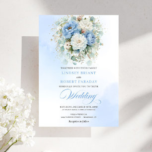 Luxury Dusty Blue White Floral Wedding Invitation