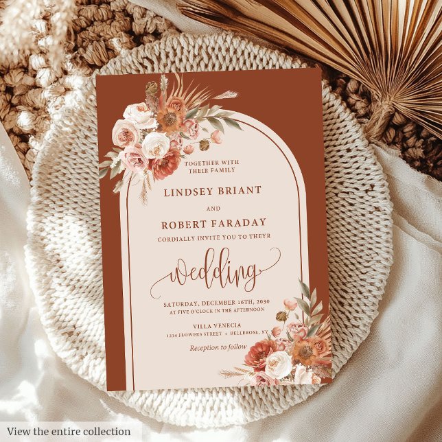 Luxury Dusty Orange Pampas Grass Boho Wedding  Invitation (Luxury Dusty Orange Pampas Grass Boho Wedding Invitation)