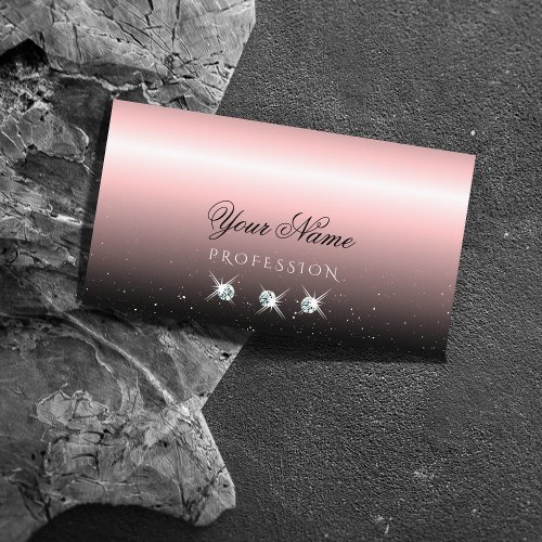 Luxury Dusty Pink Black Sparkle Diamonds Stylish Business Card