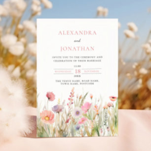 Luxury Dusty Pink Wildflower Wedding Invitation