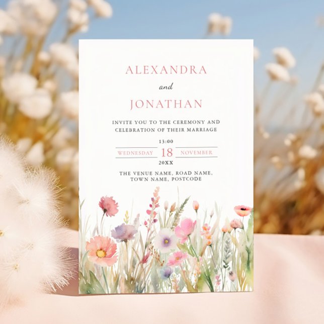 Luxury Dusty Pink Wildflower Wedding Invitation (Creator Uploaded)