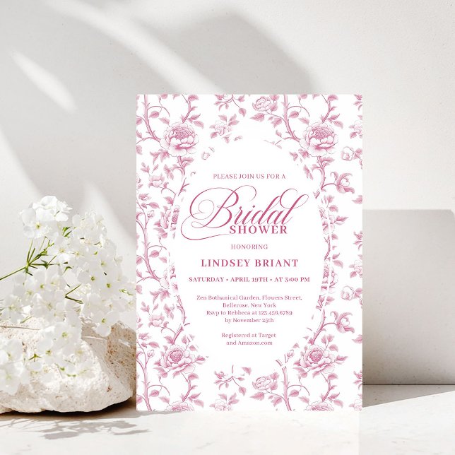 Luxury Dusty Rose Floral Toile Bridal Shower Invit Invitation (Luxury Dusty Rose Floral Toile Bridal Shower Invitation)