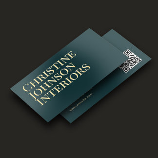 Luxury Editorial Bold Consultant QR Code Teal Foil Business Cards