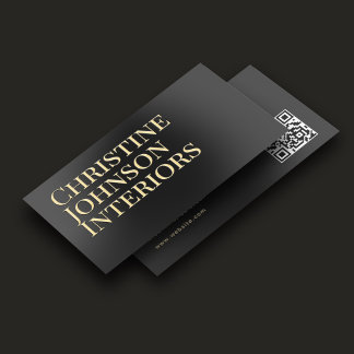 Luxury Editorial Bold Elegant QR Code Black Foil Business Cards