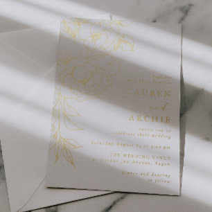 Luxury Elegance: Gold Foil Floral Line Art Wedding Invitation