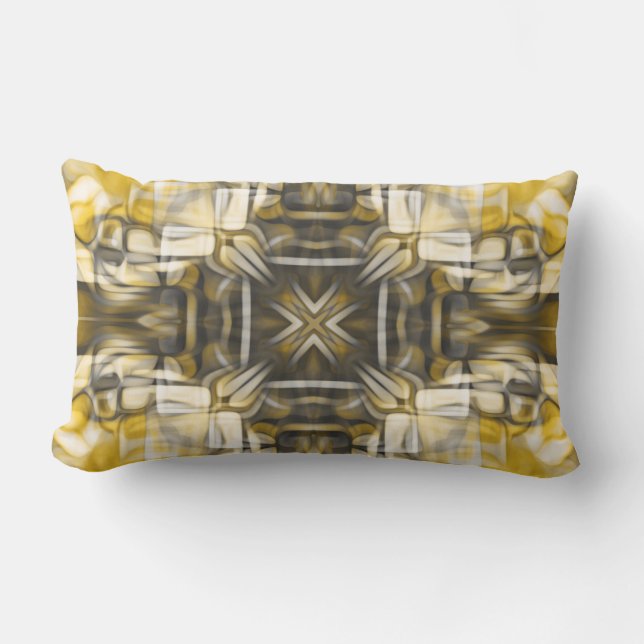 Luxury, elegant, abstract, yellow, grey, white lumbar pillow (Front)