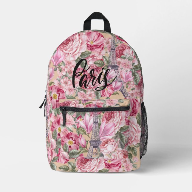 Luxury elegant beautiful roses Paris Pink Printed Backpack (Front)