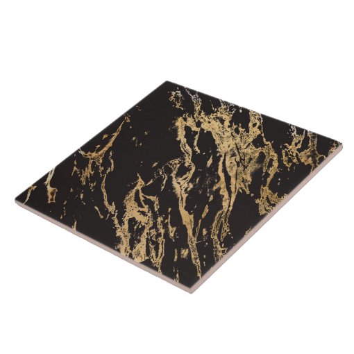 Luxury Elegant Black and Gold Marble Ceramic Tile | Zazzle