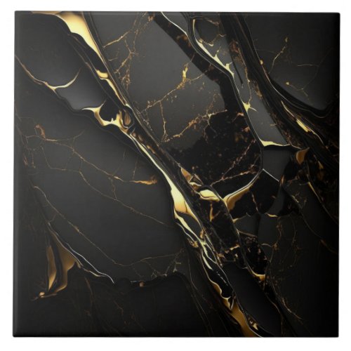 Luxury Elegant Black and Gold Marble Ceramic Tile