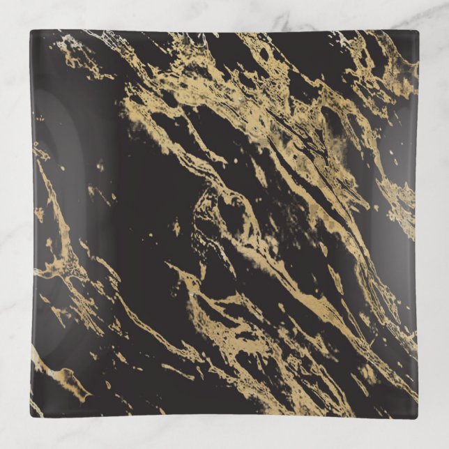 Luxury Elegant Black and Gold Marble  Trinket Tray (Front)