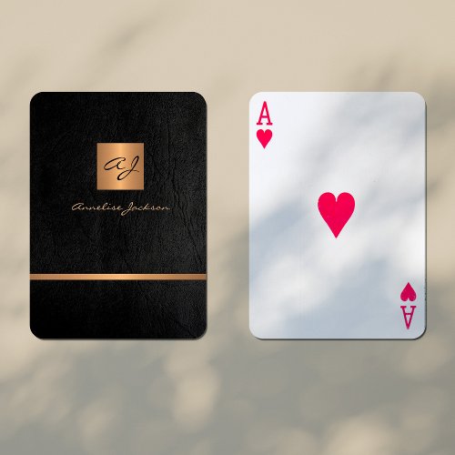 Luxury elegant black and gold monogrammed modern poker cards