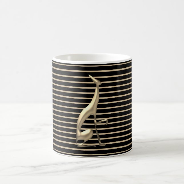 Luxury Elegant Black and Gold Stripe Pattern Dog Coffee Mug (Center)