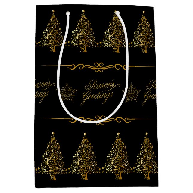 Luxury Elegant Black Gold Christmas Tree  Medium Gift Bag (Front)