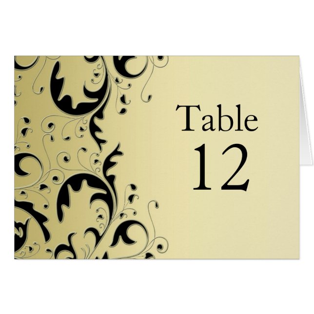 Luxury Elegant Black/Golden Floral Table card (Front Horizontal)